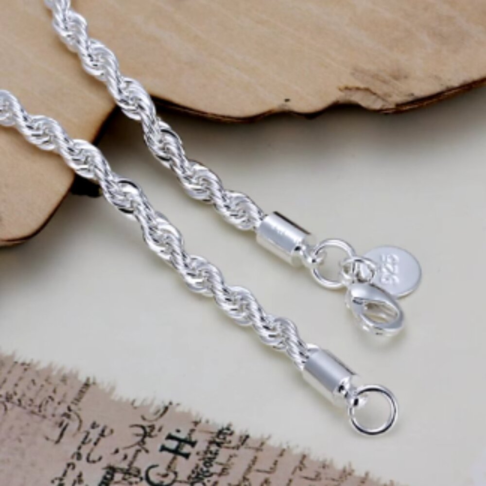Super Shiny Silver Twisted Rope Bracelet NEW - Picture 4 of 4